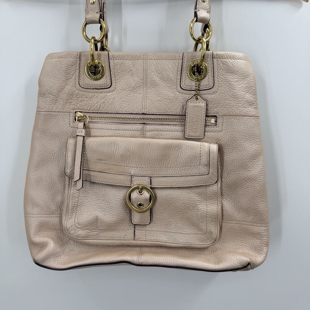 COACH PENELOPE Champagne Pebbled Leather Buckle Tote Shoulder Handbag F-18890 - Picture 2 of 13